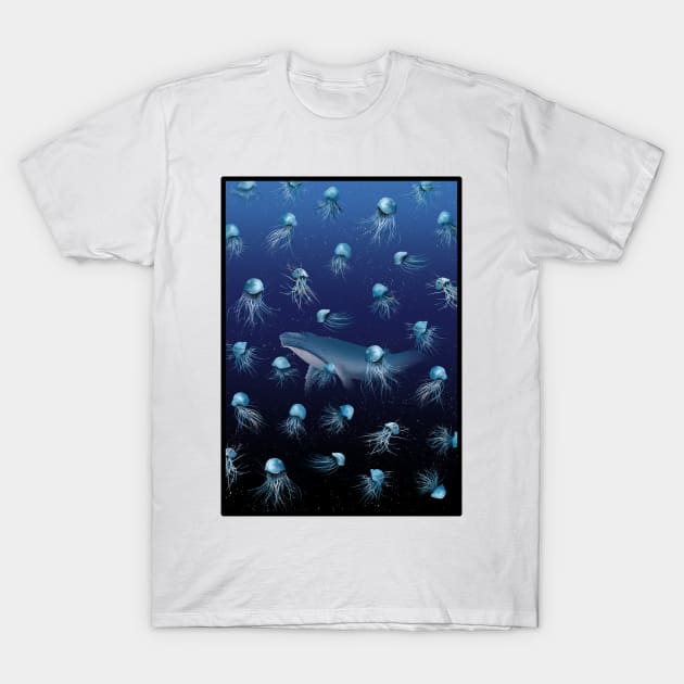 Jellyfish and blue whale T-Shirt by mailboxdisco